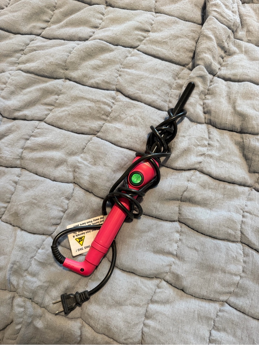 Hot Pink Curling Wand with Green Power Button